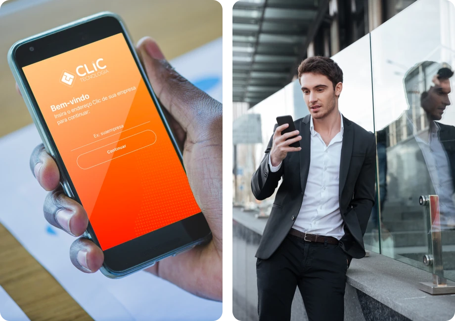 App offline-first em uso pelo representante na rua